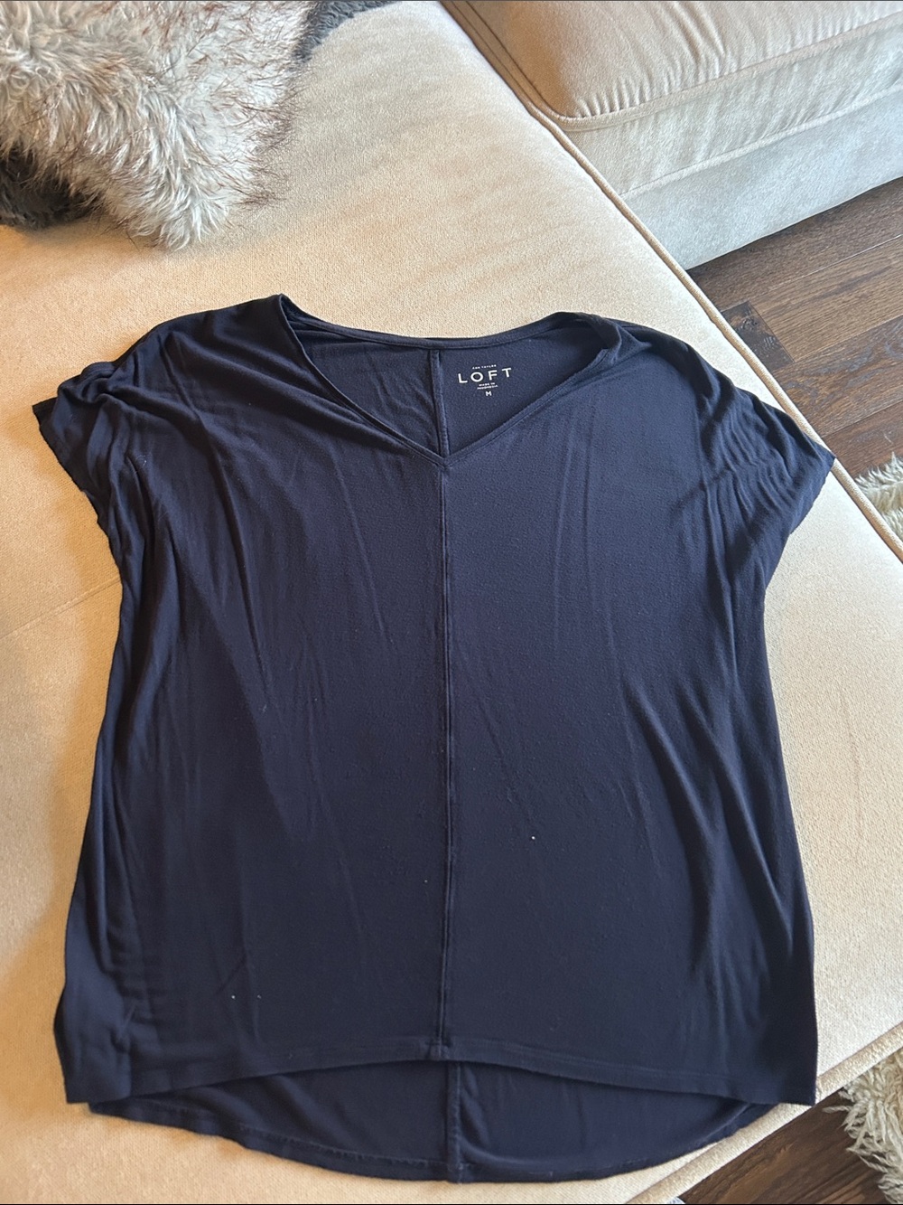 LOFT Navy Short Sleeve V-Neck Relaxed Top